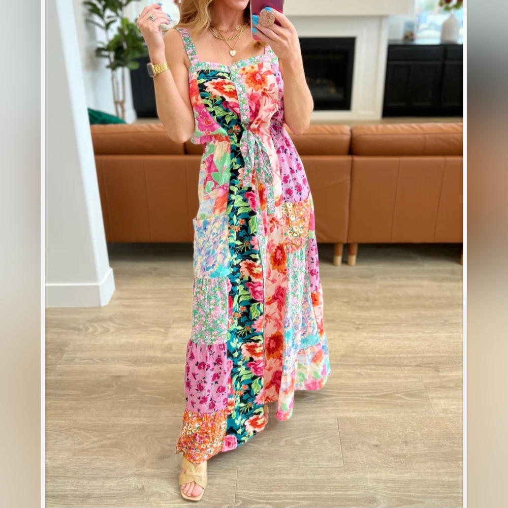 Patchwork floral maxi dress